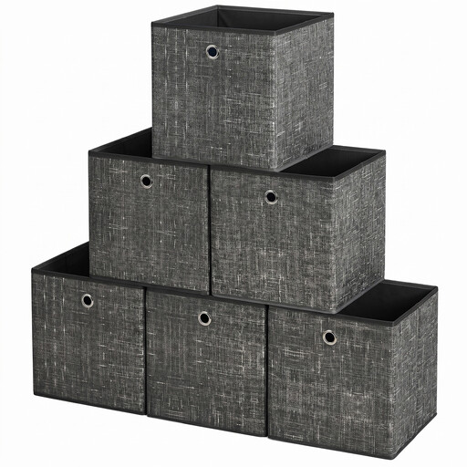 JOYFURNOS Cube Organisers, Foldable Fabric Storage Boxes with Handles, Set of 6, for Shelves, Clothes, Black