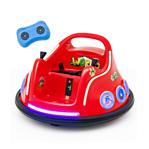12V Kids Ride-on Toy Car, 360-Degree Rotation, with Music, Lights, and Remote Control, Red