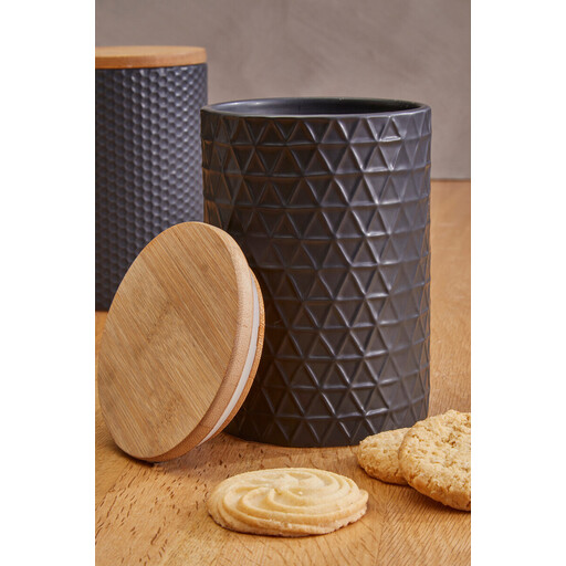 Maison by Premier Dolomite and Matt Black Tri Canister with bamboo lid