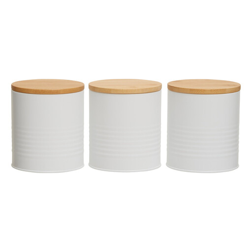 Maison by Premier Set Of Three Alton White Cannisters with bamboo lids