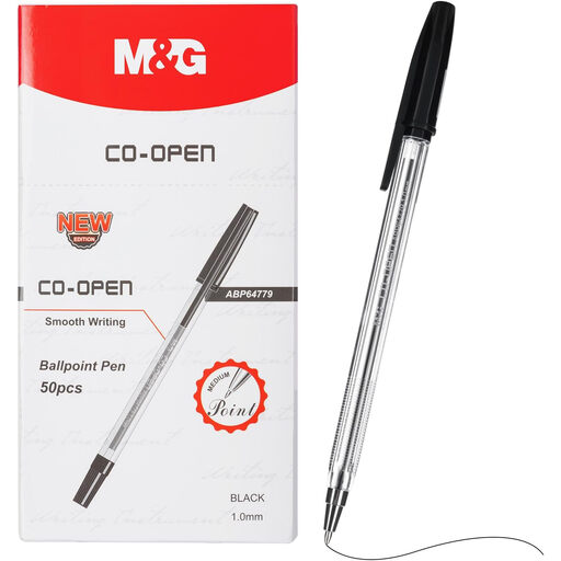 M&G Ballpoint Pens, 50 Pcs, Black Ink, Medium Point 1.0mm
