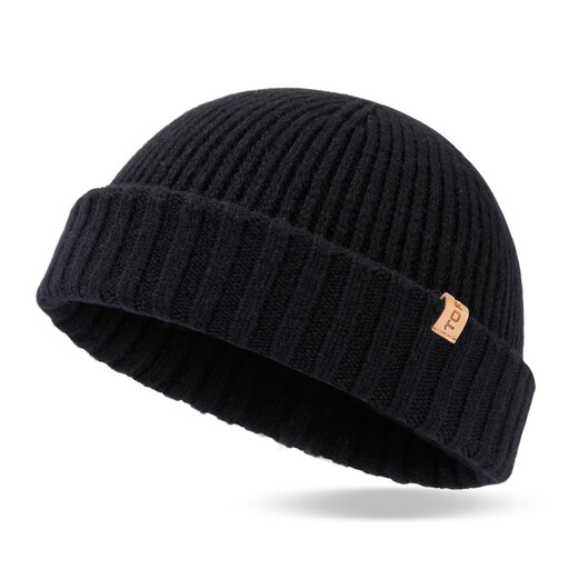 TOP-EX Kurze Fisherman Beanie aus 100 % Merinowolle in Schwarz