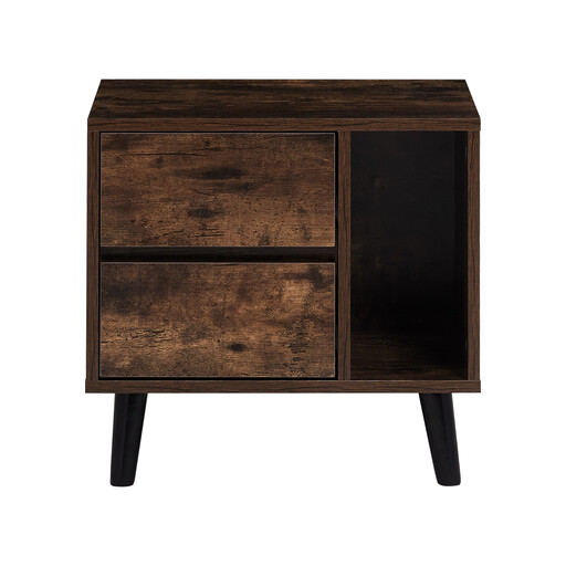 CLIPOP Retro Bedside Table with two drawers and an open side storage compartment