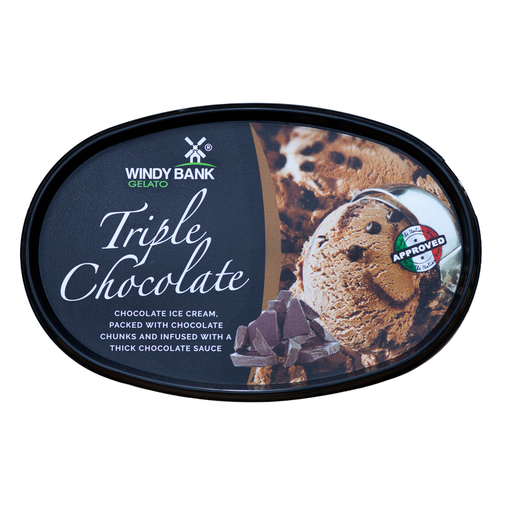 Windy Bank Triple Chocolate Gelato Ice Cream 900ml tub