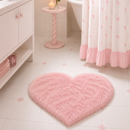 Soft Faux Wool Heart Shaped Rug, 70x80cm Plush Shaggy Accent Mat