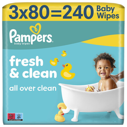Pampers Fresh Clean Baby Wipes - 3 x 80 Wipes