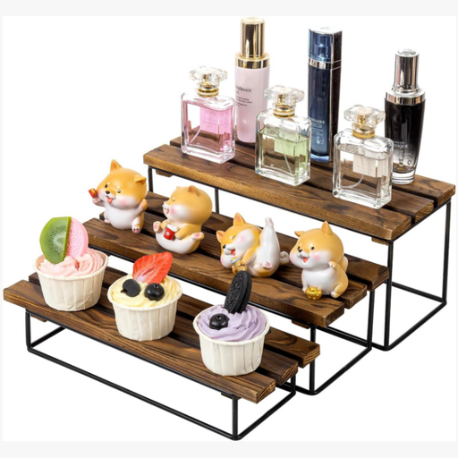 MyGift 3-Tier Rustic Solid Wood Display Stand