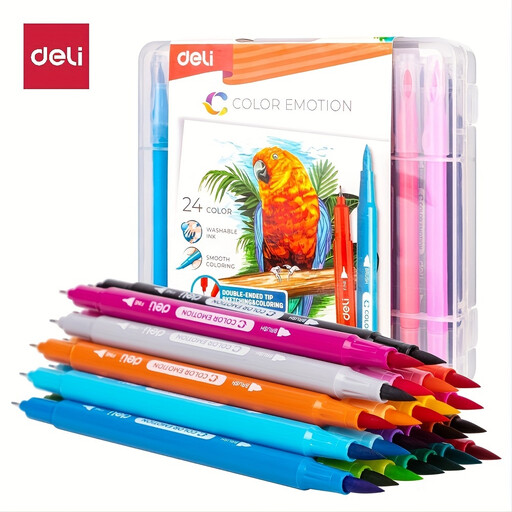 Deli Double-Tipped Watercolor Markers, 24-colour set