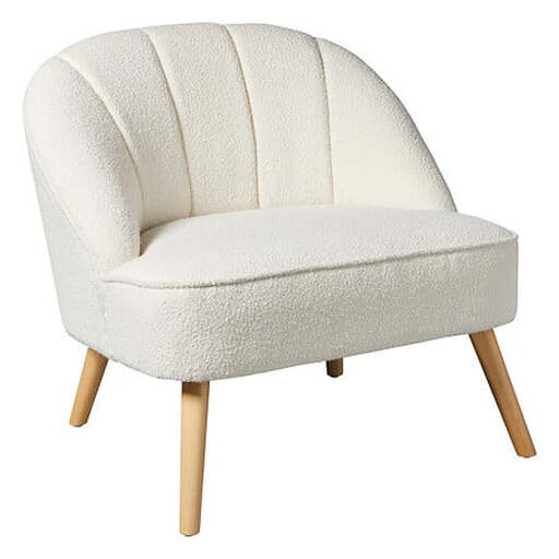 5Five NAOVA white bouclé armchair with wooden legs