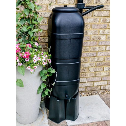Strata Slimline Water Butt Set with Connection Kit, Tap & Stand 100L Black