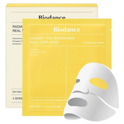 Biodance Radiant Vita Niacinamide RealDeep Mask 1 Box (34g*4ea) Yellow