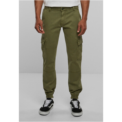 Urban Classics Washed Cargo Twill Jogging Pants in Oliv