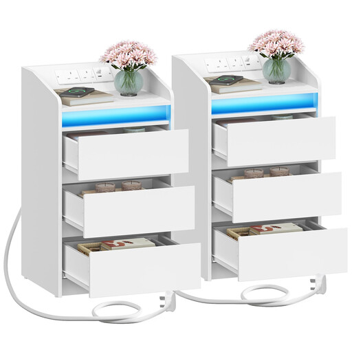 HaluPeit Bedside Tables Set of 2 with Charging Station and LED