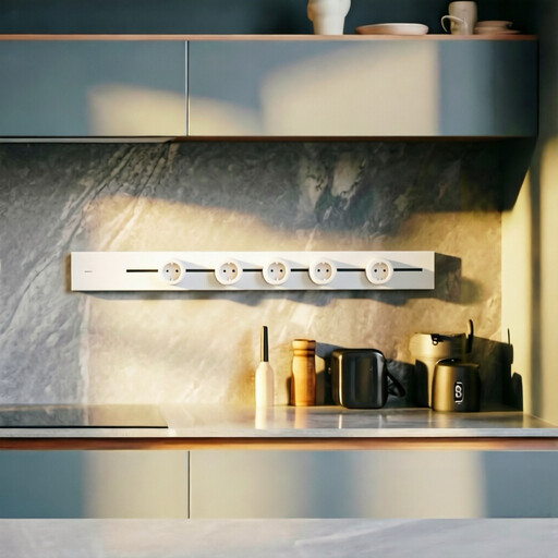 Goneo modular wall-mounted socket rail in white aluminium