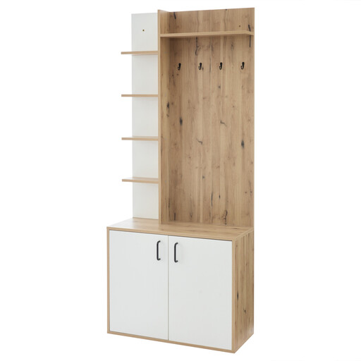 Urban Meuble FERNSTONE Hallway Coat Rack Shelves and Storage Wood Effect and White 75x33x180cm