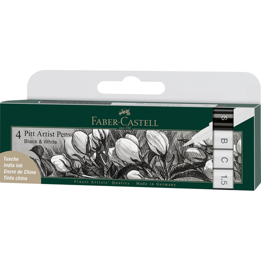 Faber-Castell India Ink Pitt Artist Pen Black & White 4x