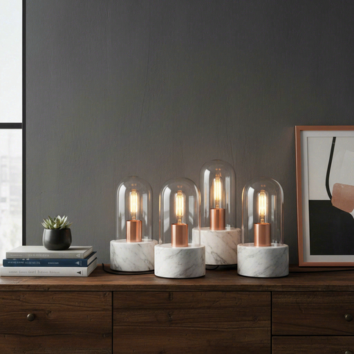 Premier Housewares Lamonte Table Lamp with Grey Marble Base and Glass Bell Jar