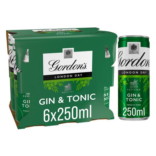 Gordons Gin & Tonic RTD 6 Pack 6 x 250 ml