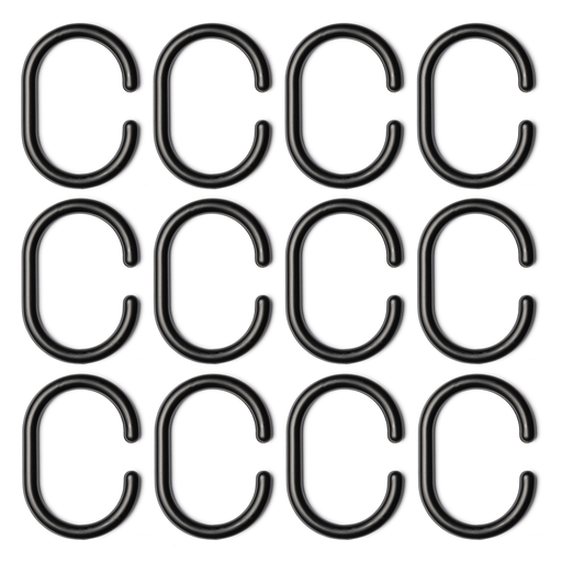 Croydex Shower Curtain Rings C Shape Black 12pcs