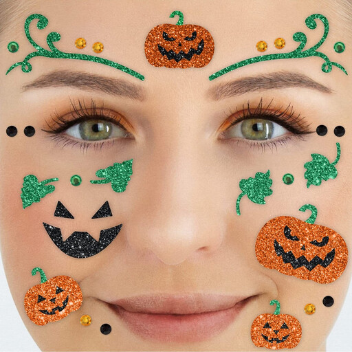 Party Factory Face Tattoos Pumpkin, Temporary Glitter Face Tattoo