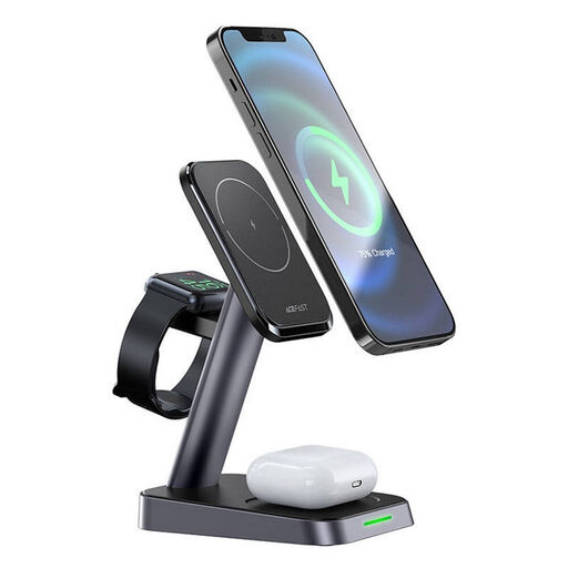 ACEFAST Qi Wireless Charger 15W for iPhone (with MagSafe) Apple Watch and Apple AirPods Magnetic Stand Holder Black (E3 Black)