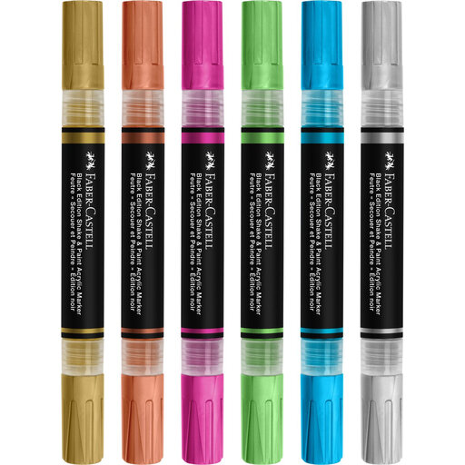 Faber-Castell Acrylic Marker Set - Black Edition, 6 Metallic Colors