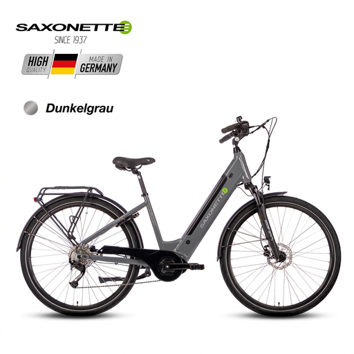 SAXONETTE Deluxe Sport Electric Bicycle 9-Speed Mid-Drive Motor 418Wh Battery Hydraulic Disc Brakes Low Step Frame Matte Black 50cm