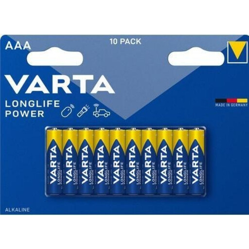VARTA Longlife Power AAA Alkaline Batteries 10-Pack for High-Energy Devices
