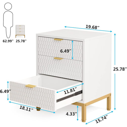 Tribesigns Modern Nightstand, White and Gold