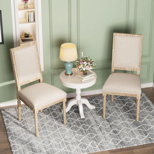 Ckaff Esszimmerstühle 2er Set mit eckiger Rückenlehne in Beige