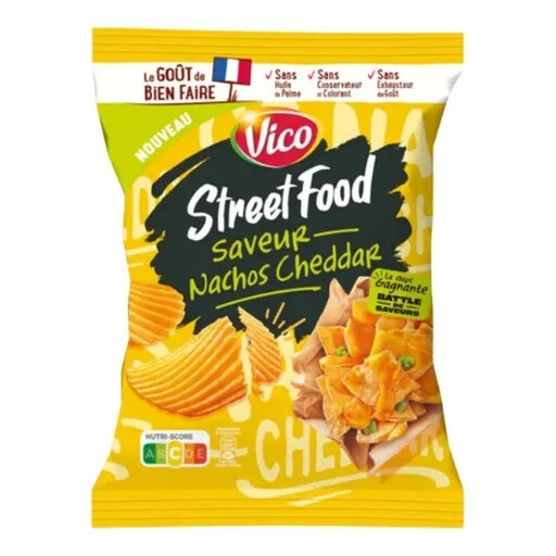 Chips ondulées VICO Street Food Nachos Cheddar, sachet de 120 g