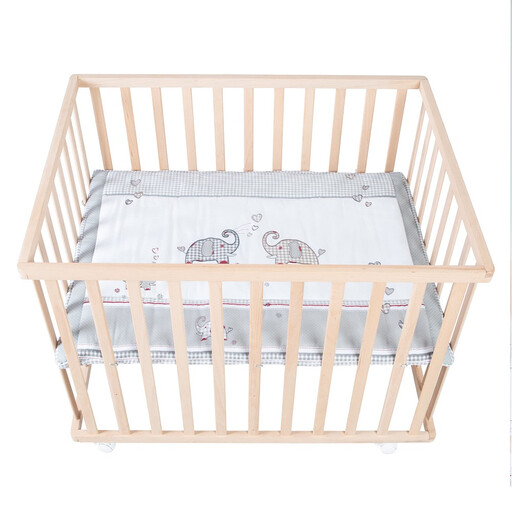 roba Jumbotwins rectangular wooden playpen 75 x 100 cm with mat and lockable castors (white)