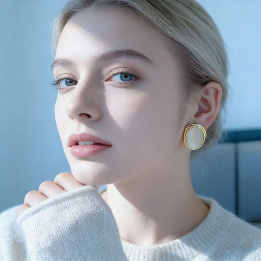 VoxorAI white geometric cat’s-eye stone earrings