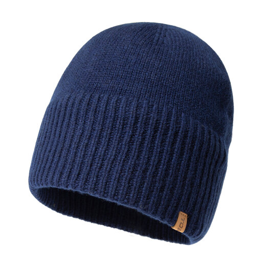 TOP-EX 100% Merino Wool Beanie Fleece Lined Cuffed Watch Fisherman Cap M/L Navy