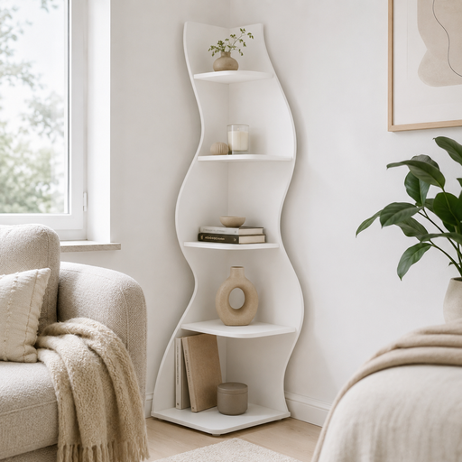 LANTINE Corner Shelf, Modern 5-Tier Wall Corner Bookshelf