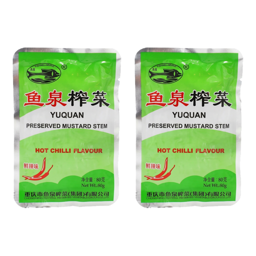 Yu Quan Preserved Mustard Stem Hot Chilli Flavor 80g*2
