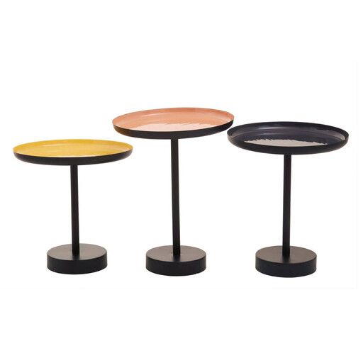 Premier Housewares Versatile Set Of Three Gold And Black Side Tables