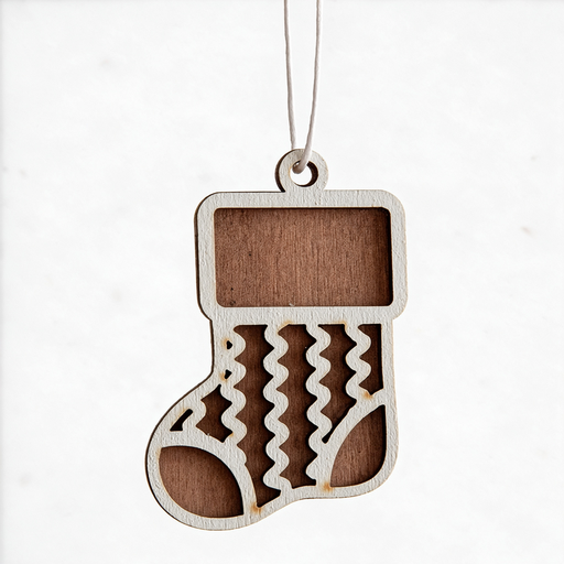 2PCs Engraved White Stockings Wood Hanging Decor