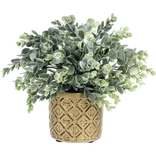 MyGift Artificial Eucalyptus Plant in a Modern Geometric Gold Cement Pot (Gold)