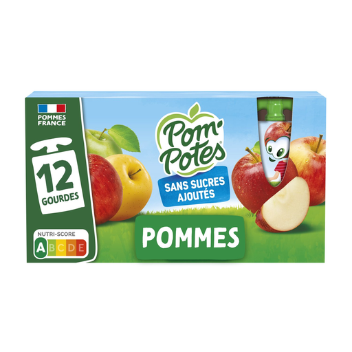 MATERNE POM'POTES, plain apple compote with no added sugars, twelve 90 g pouches