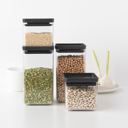 Brabantia Tasty+ 方形储存罐，黑色，4 件套