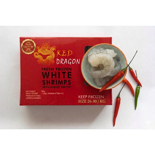 Red Dragon Peeled and Deveined 26-30/lb Block Raw Prawns 900g