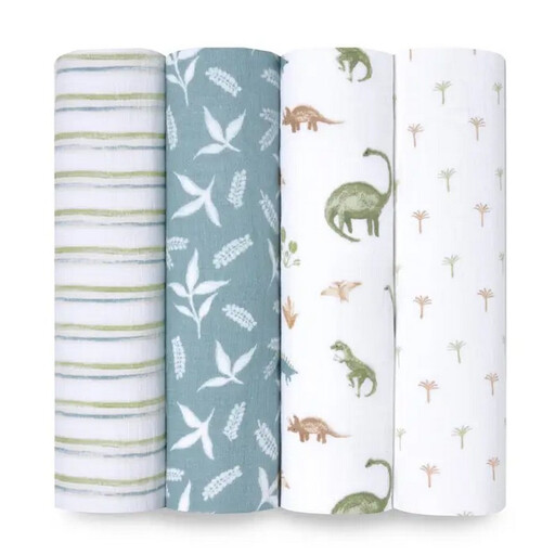 Aden + Anais Essentials Cotton Muslin Swaddles 4 Pack Dino Jungle