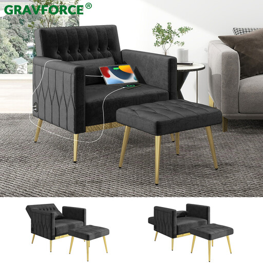 GRAVFORCE Velvet Modern Accent Chair and Ottoman Set in pink