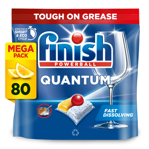 Finish Quantum All In One Dishwashing Tablets, Lemon, 80 Capsules