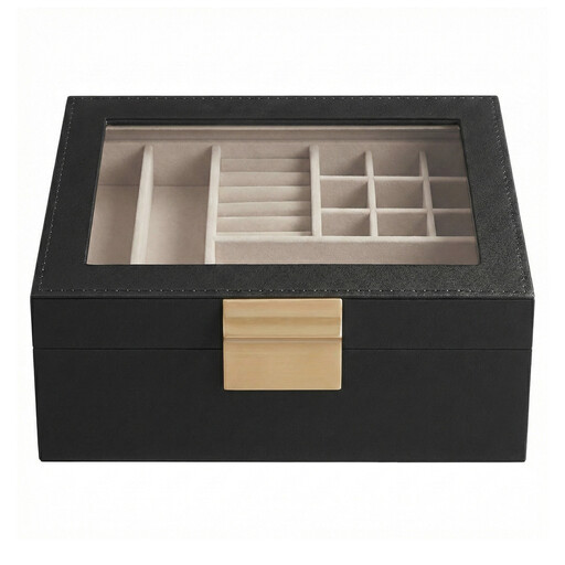 JOYFURNOS 2-Tier Jewelry Box in Black and Gold