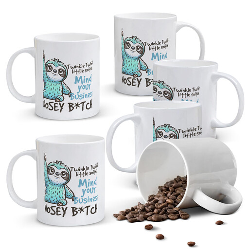 Alphynix Mug with Sloth Motif and "Mind Your Business" Quote