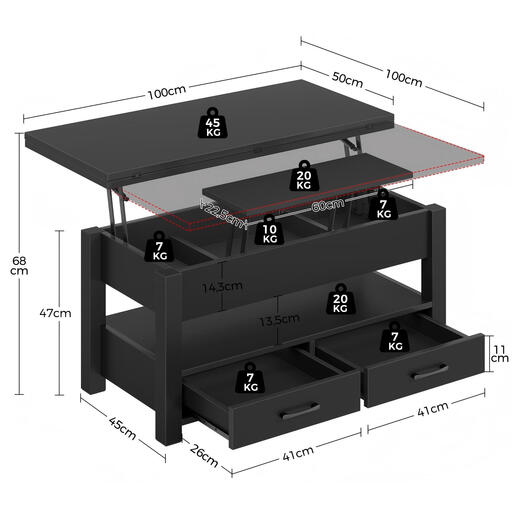 Rolanstar Mesa Centro Elevable, Mesa Salon con Cajón y Compartimento Oculto