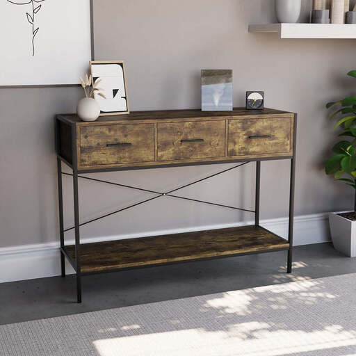 Vida Designs Console Table Brooklyn 3 Drawers Rustic Brown/Black