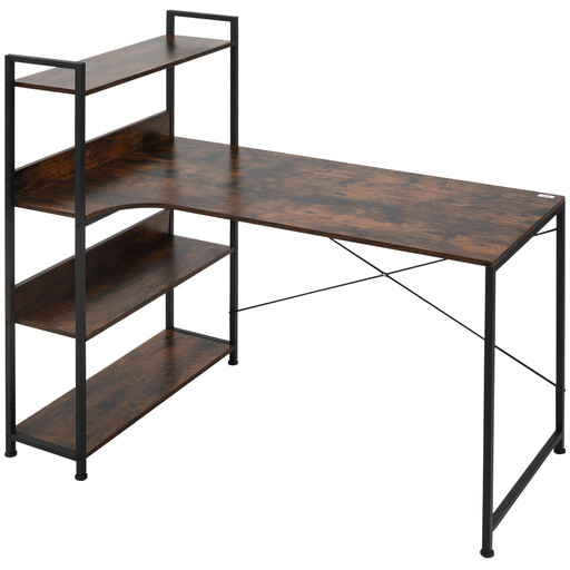 HOMCOM Desk with Tall Shelves in Rustic Brown/Black